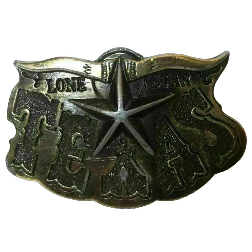 VTG 1980 USA State of Texas Lone Star Longhorn Cowboy Rodeo Metal Belt Buckle
